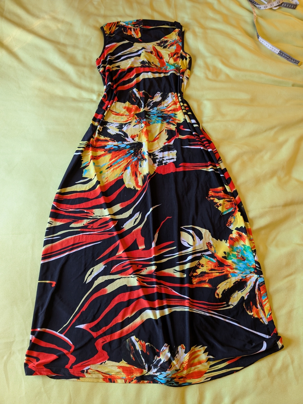 Sleeveless Black Floral Maxi Dress with Vibrant Print